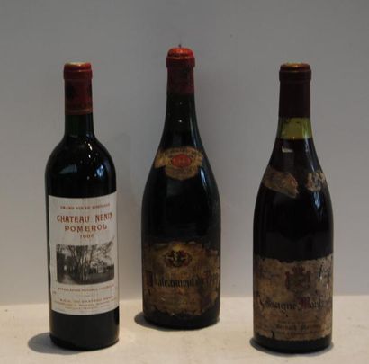 null 3 bout 1 CHT NENIN 1988, 1 CDP 1943 et 1 CHASSAGNE MONTRACHET sans millésime...