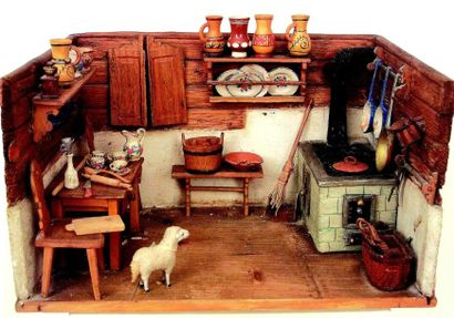null Original diminutif d'une cuisine de chalet de montagne avec mobilier et accessoires...