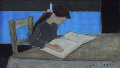 null SIMON AUGUSTE (1909)
Jeune fille lisant
Huile sur carton signée en bas à droite
26...