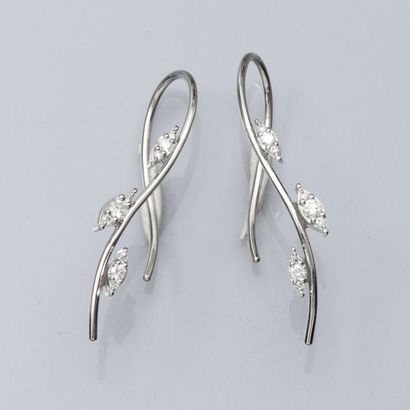 null Paire de boucles d'oreilles feuillages en or gris 750°/00 (tête d'aigle), serties...