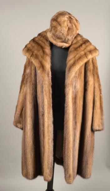 null RIMMER - Large manteau en vison, brun clair, avec imposant col châle et son...