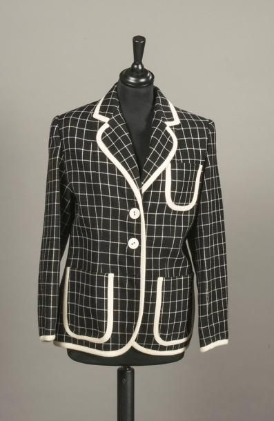 null SAINT LAURENT VARIATIONS - Joli veste col tailleur à carreaux noirs et blancs,...