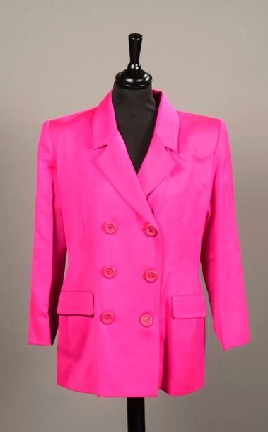 null YVES SAINT LAURENT VARIATIONS - Blazer croisé en drap de laine fuschia, col...