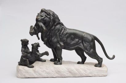 null Édouard DELABRIERRE
Lion et ses deux petits au gibier
Epreuve en bronze, fonte...