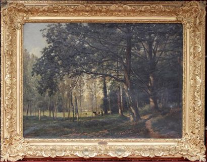 null Eugène DEVE ( 1826 - 1887 )
Paysage animée
Huile sur toile signée sur le bas...