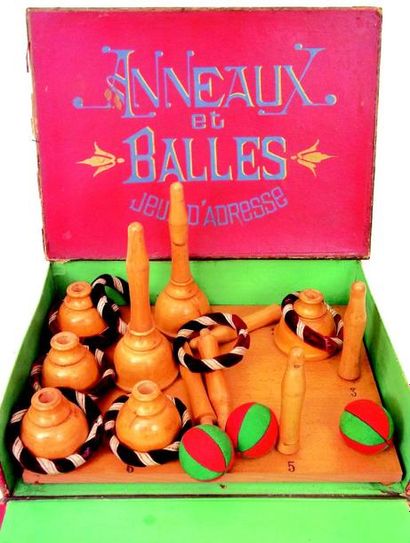 null «Anneaux et Balles» jeu d'adresse en boîte d'origine en cartonnage De fabrication...