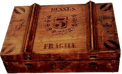null Boîte en bois marquée «Dessus Fragile».et contenant 16 petits jeux
Format: 32x20...