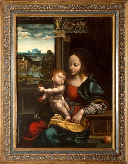 null Ecole FLAMANDE vers 1580, atelier de Joos van Cleve 

Vierge à l'Enfant aux...