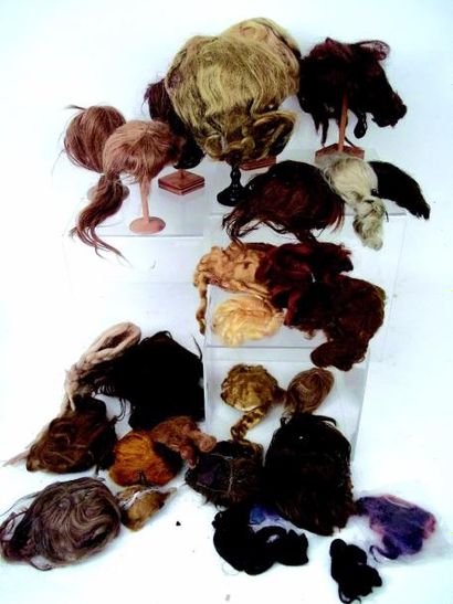 null Groupe de 25 perruques anciennes en cheveux naturels, diverses tailles.
Group...