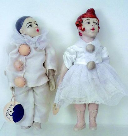 “PIERROT & PIERRETTE” deux poupées artistiques...