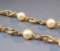 null COLLIER en or jaune fileté ponctué de perles de culture diamètre 6.5 à 7mm,...