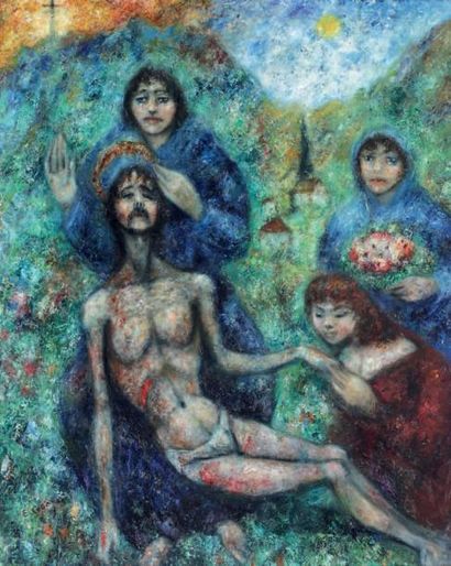Edouard Joseph GOERG (1893-1969) 
La descente de la croix, 1958
Huile sur toile,...