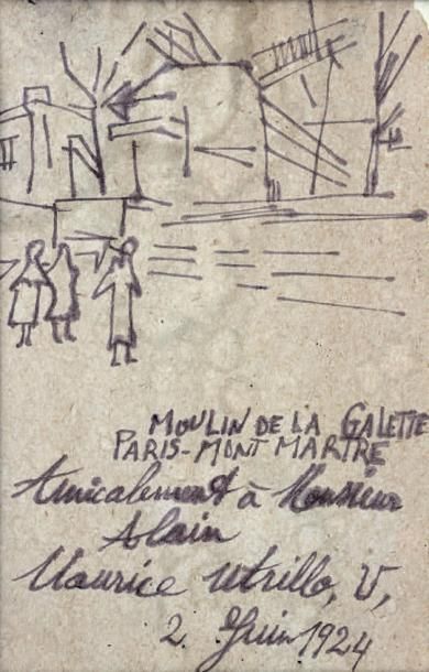 Maurice UTRILLO (1883-1955) 
Personnages auprès du Moulin de la Galette
Dessin à...