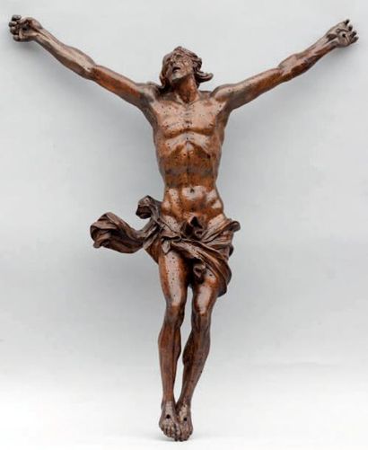 CHRIST en bois sculpté, tête levée vers le...