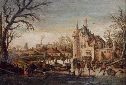 GOYEN Jan van (Leyde 1596 - La Haye 1656) 1 - Rivière gelée devant un château avec...