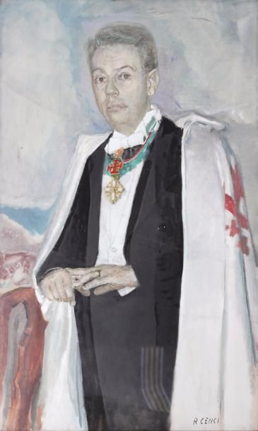 Roberto CENCI (XXe siècle) 
Portrait d'homme en grande tenue avec décoration
Huile...