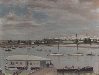 André HAMBOURG (1909-1999) 
Bateaux dans le port de Salé près de Rabat
Huile sur...