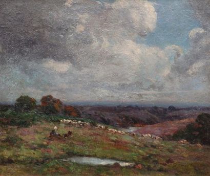 null Fernand MAILLAUD ( 1863 - 1948 )
Bergère et son troupeau dans un paysage valonné
Huile...