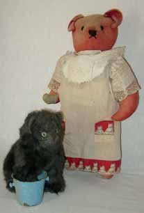 null « La Mère MICHEL et son chat», scène avec un ours rose français et son chat,...