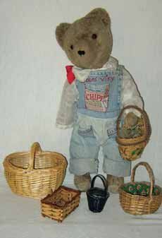 null « Achetez mes beaux paniers », scène rurale animée avec un ours français habillé...