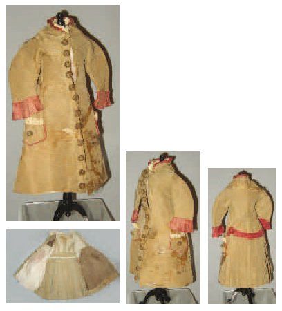 null Très originale robe ancienne de couturière pour poupée parisienne de 45 cm et...