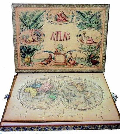 null “ATLAS, Sciences Géographiques” beau jeu de patience en cartonnage, complet...