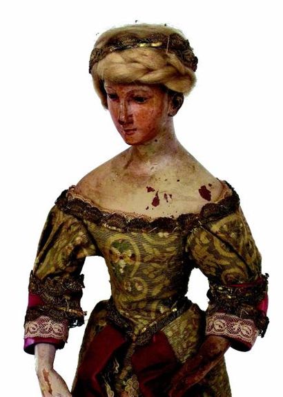 null Figure féminine en bois sculpté dans l’esprit des santons napolitains d’une...