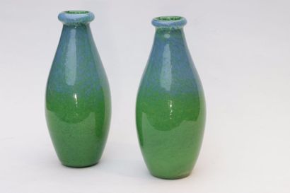 null DEGUE

Paire de vases de forme obus, épreuves d'édition en verrerie jaspée vert...
