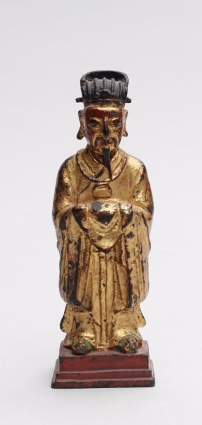null Statuette de sage en bronze patiné doré et rouge Chine Haut : 18.5 cm