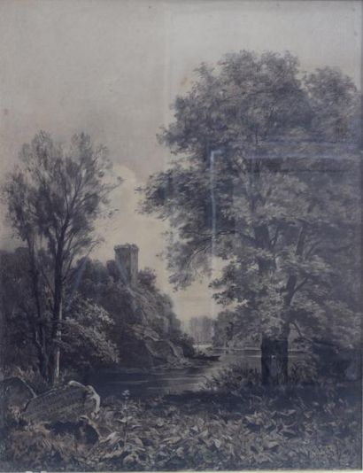 null Maxime LALANNE (1827-1886)
Pecheur sur la rivière auprès de la vieille tour
Dessin...