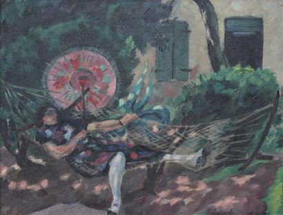 null Roger GRILLON (1881-1938)
Jeune femme se reposant dans un hamac
Huile sur toile...