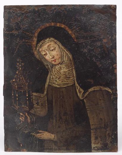 null ECOLE FRANCAISE XVIIe siècle
Sainte Thérèse tenant un reliquaire
Huile sur cuivre....