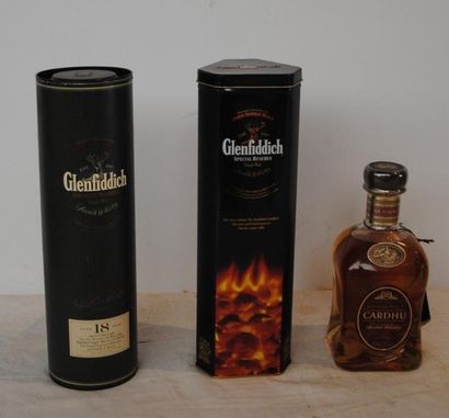 null 3 bout WHISKIES 1 GLENFIDICH BOITE METAL, 1 GLENFIDICH SPECIAL RESERVE, 1 SINGLE...