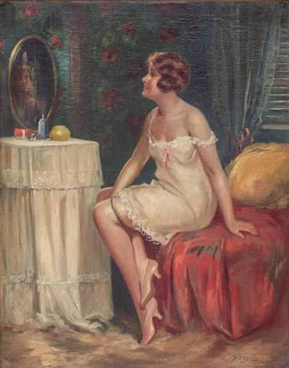 null Delphin ENJOLRAS (1857–1945)

Élégante à la coiffeuse

Huile sur toile signée...