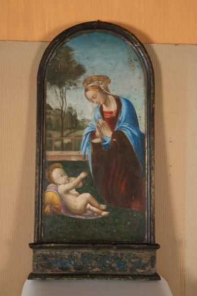 null ÉCOLE FLORENTINE, fin du XIXe siècle,

dans le goût de Piero DI COSIMO

Vierge...