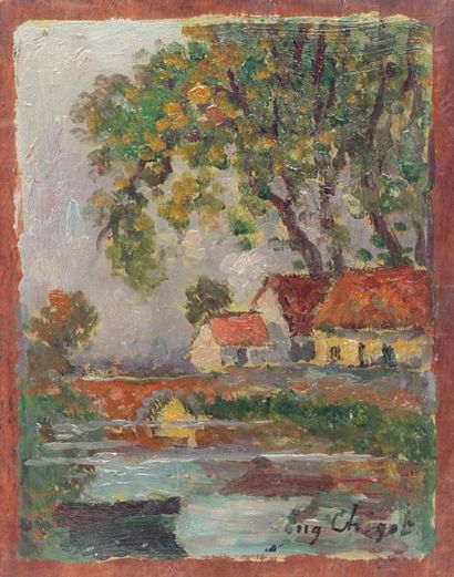 null Eugène CHIGOT (1860-1923)

Hameau auprès de la rivière

Huile sur panneau signée...