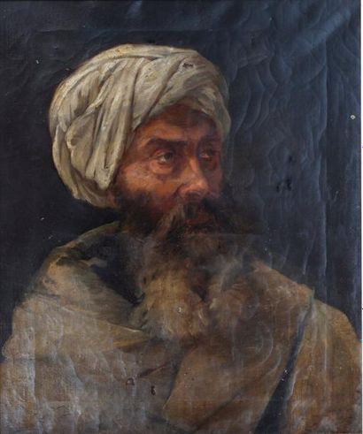 null ÉCOLE ORIENTALISTE, fin du XIXe siècle

Portrait d’homme au turban blanc

Huile...