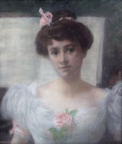 null ÉCOLE FRANÇAISE vers 1900

Portrait de jeune femme à la rose

Pastel

55 x 47,5...
