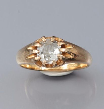 null Bague d'homme en or jaune 750°/00, sertie d 'un diamant taille ancienne (environ...
