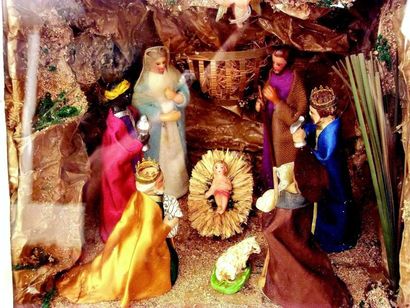 null Crèche de Noël avec personnages en cire incluant les 3 rois mages, magnifiquement...