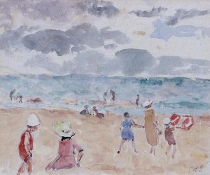 null Georges D’ESPAGNAT (1870-1950)
Jeu sur la plage
Aquarelle signée du monogramme...