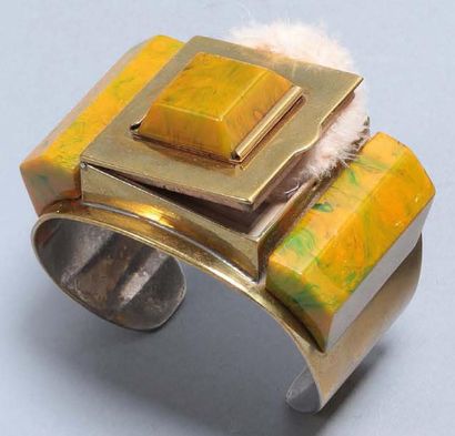 ALBERT FLAMAND - (années 1930) Rare bracelet moderniste en «fladium» (métal breveté)...