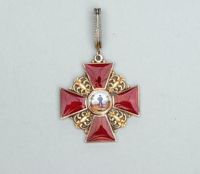 null RUSSIE : Croix de Ste Anne 1ère classe or 585°/°° et émail poinçon de titre...