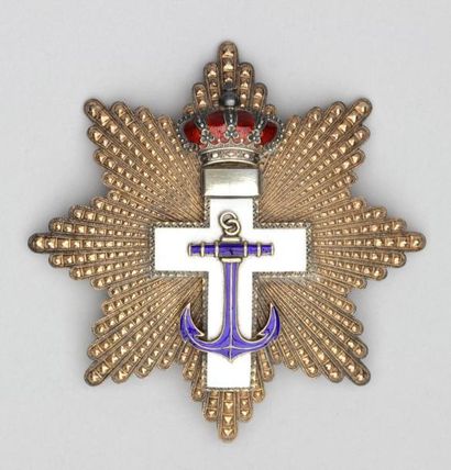 null ESPAGNE : Plaque Grand Croix Ordre maritime d'Espagne fondé en 1866, en vermeil,...