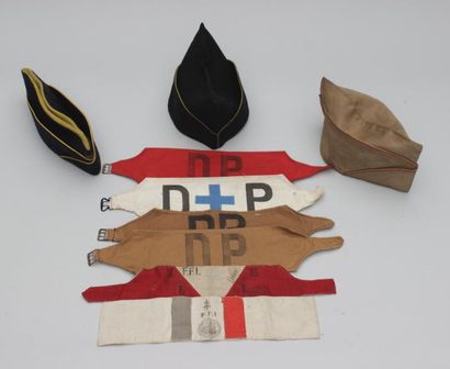 null 6 brassards : défense passive, FFI, MLN 1944-1945, un cadre contenant 5 médailles...