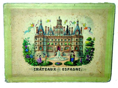 null « Châteaux en Espagne », Beau et rare Jeu d’architecture en bois recouvert de...