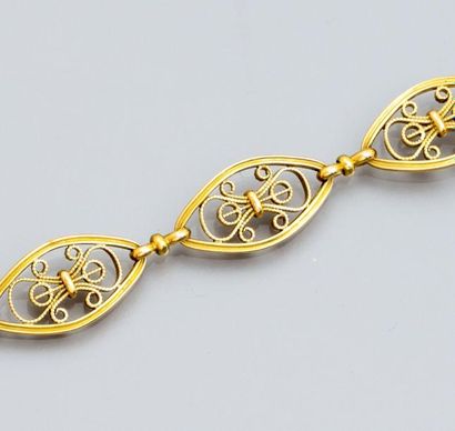 null Bracelet en or jaune 750°/00, à maillons ovales filigranés. Vers 1900. 12.60...