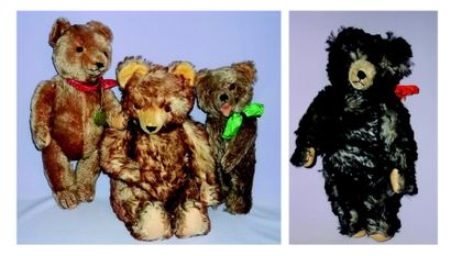 null « Trio TEDDY » trois teddy de marque HERMANN. H 30-38 et 45 cm. + Teddy noir...