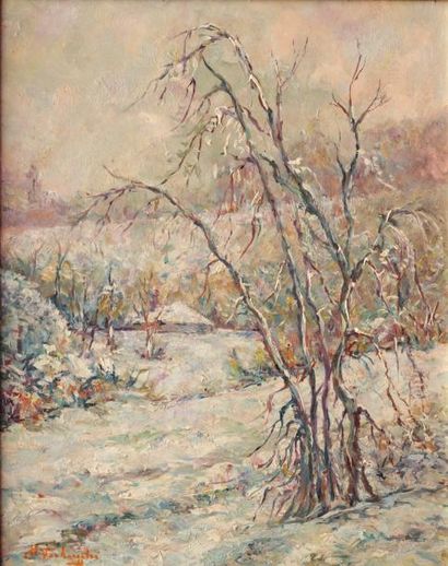 null Henri VERBRUGGE (1877-1974)
Paysage de neige
Huile sur panneau d'isorel signée...