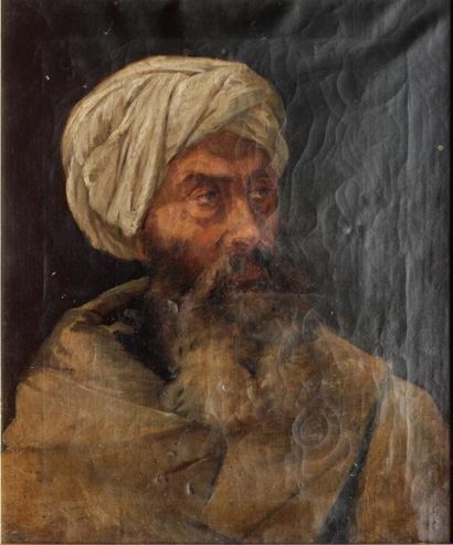 null ÉCOLE ORIENTALISTE, fin du XIXe siècle
Portrait d’homme au turban blanc
Huile...